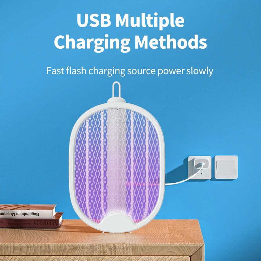 USB Rechargeable Battery Mosquito Extinguisher Foldable Electric Mosquito Killer Fly Swatter Trap With UV Light Bug Zapper 3000V