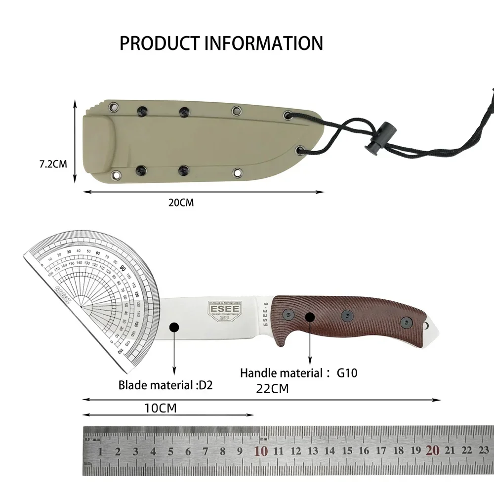 ESEE-6 Survival Fixed Blade Knife D2-blade Straight Knives G10-handle Outdoor Hunting Camping EDC Tools with Sheath for Men Gift - view 6
