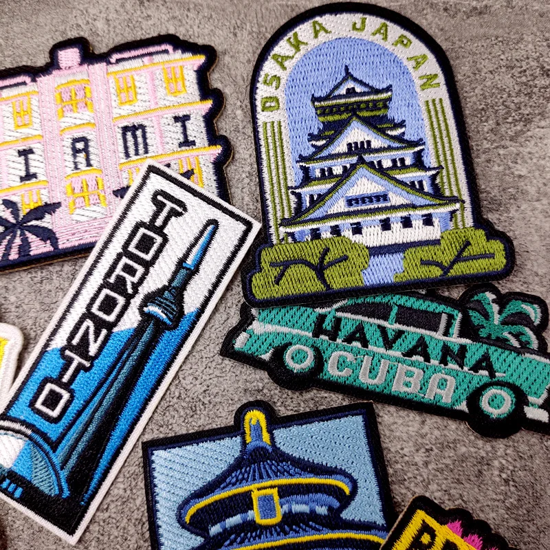 City KYOTO CHICACO MIAMIPatches Embroidery For T-Shirt Iron On Appliques Clothes Jeans Stickers Badges Parche PRAGUE TORONTO