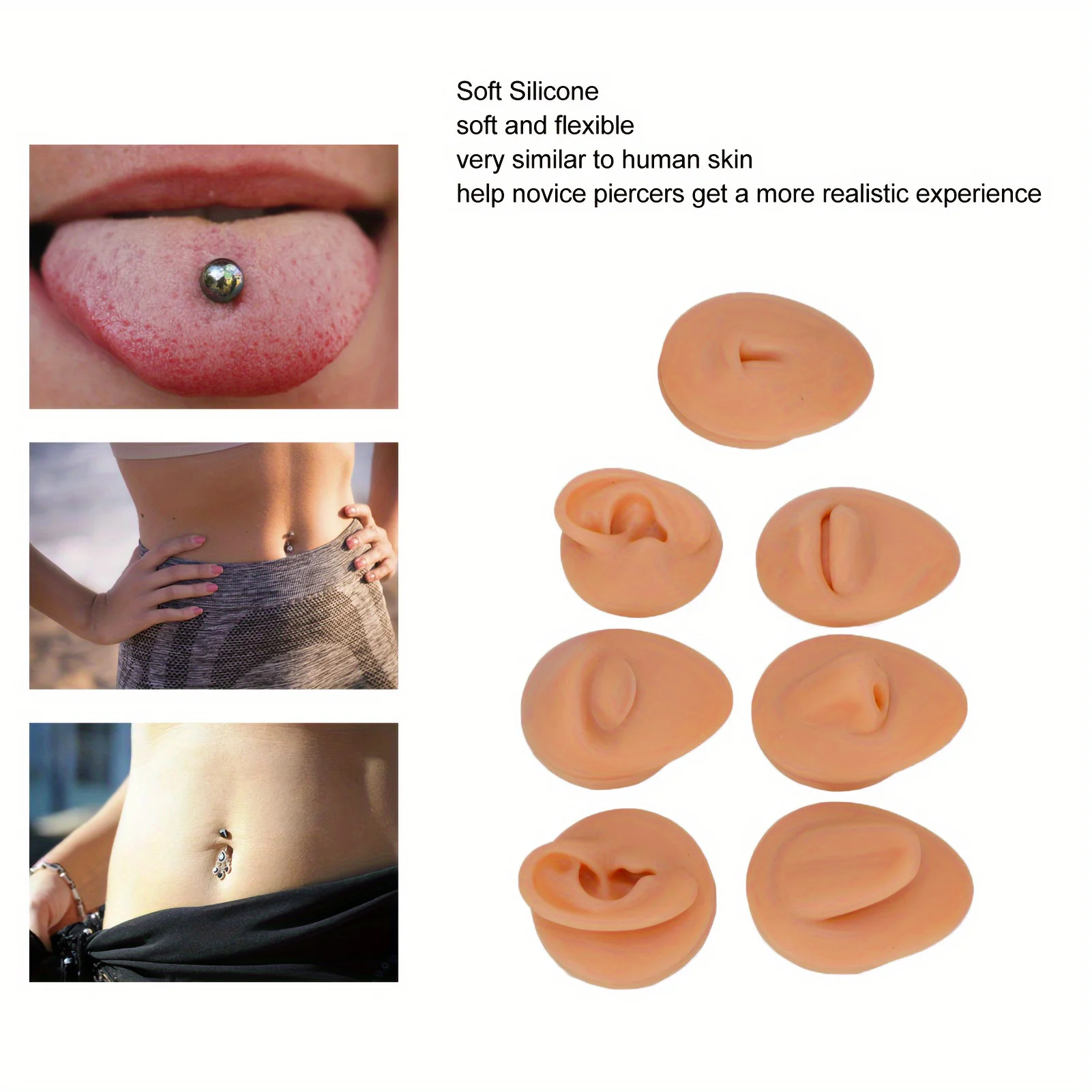 

Набор из 7 моделей для тренировки пирсинга: ухо, нос, губы, пупок, для обучения и демонстрации украшений