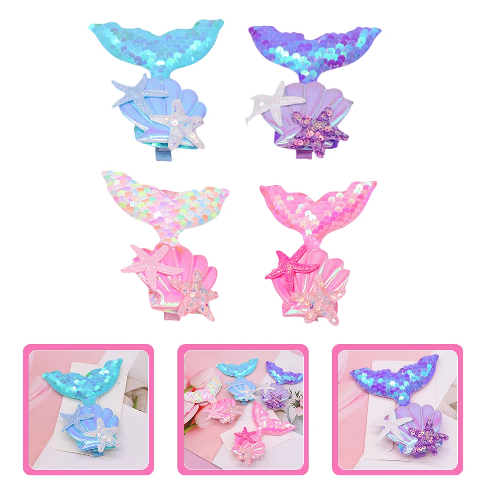 

4pcs Children Hair Accessories Mermaid Seashell Clips Barrettes Girls Toddler Bright Colors Birthday Party Wedding