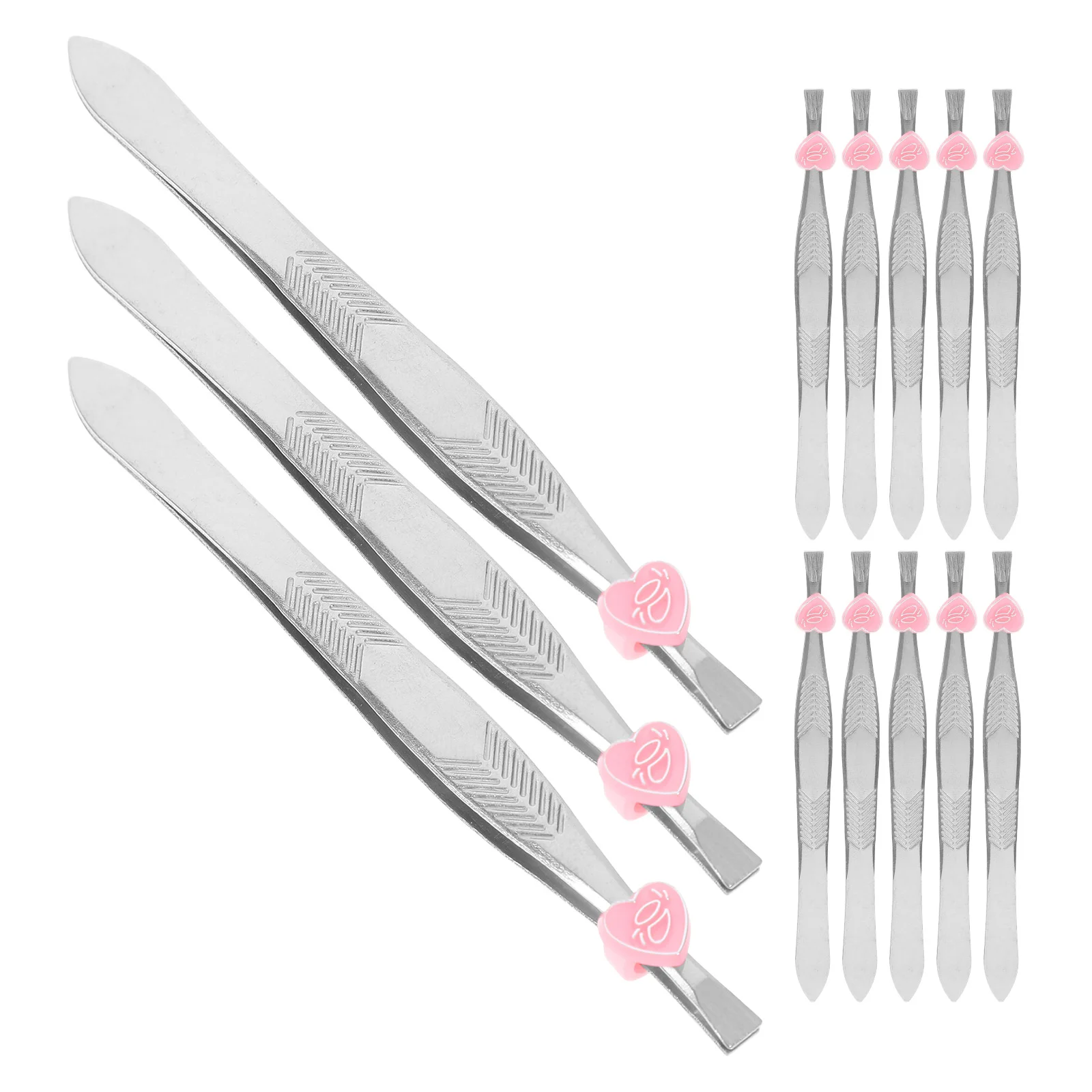 24 Pcs Heart-shaped Buckle Tweezers Beauty Eyebrow Clamps Nose Knife Flat-mouth Hair Eyelash Stainless Steel Makeup Clip