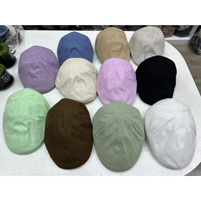 British Style Retro Solid Color Berets for Women Spring and Summer Versatile Sunscreen Japanese Simple Vantage Forward Hats Men