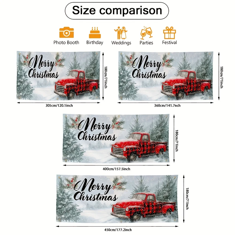 خطة ثنائية الأبعاد، علم جراج مقطورة حمراء احتفالية - شجرة الأرز وتصميم عيد الميلاد، ديكور للمستودعات والحفلات