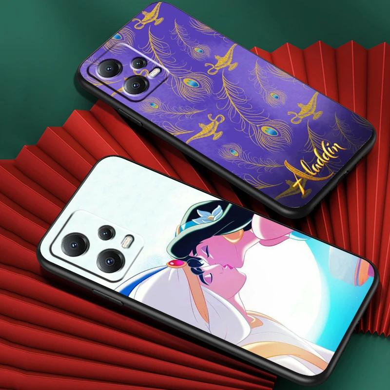 Aladdin Jasmine Princess For Xiaomi Redmi Note 13 12R 12 12S Turbo 11 11T 11S 10 10S Pro Plus 5G Black TPU Phone Case