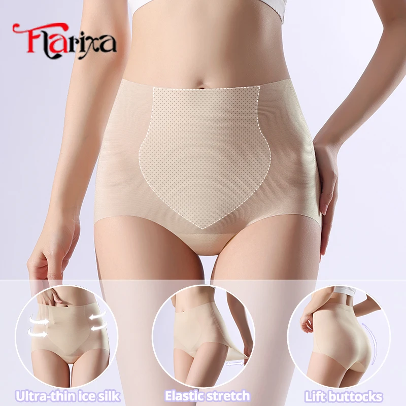 Flarixa Ultra Thin Ice Silk Panties Women Seamless Underwear High Waist Belly Slimming Shaping Panties Breathable Ladies Briefs