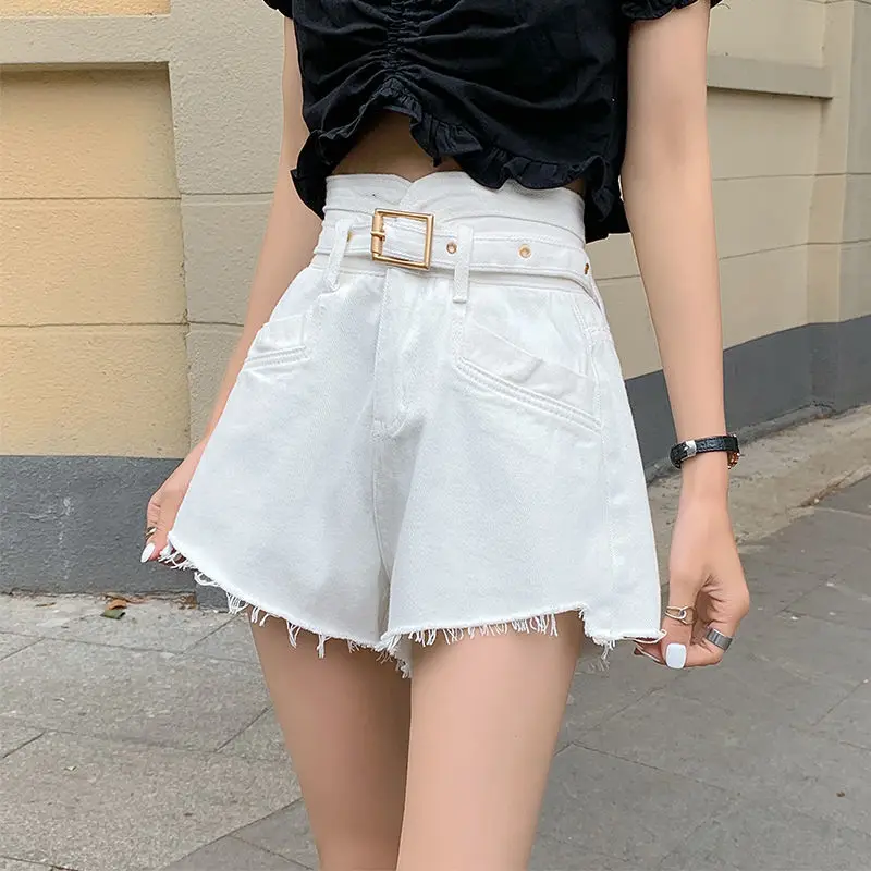 Shorts Women Wide Leg Summer Solid Baggy Sashes High Waist Design Female Newest Students BF A-line All-match Ulzzang Simple Ins