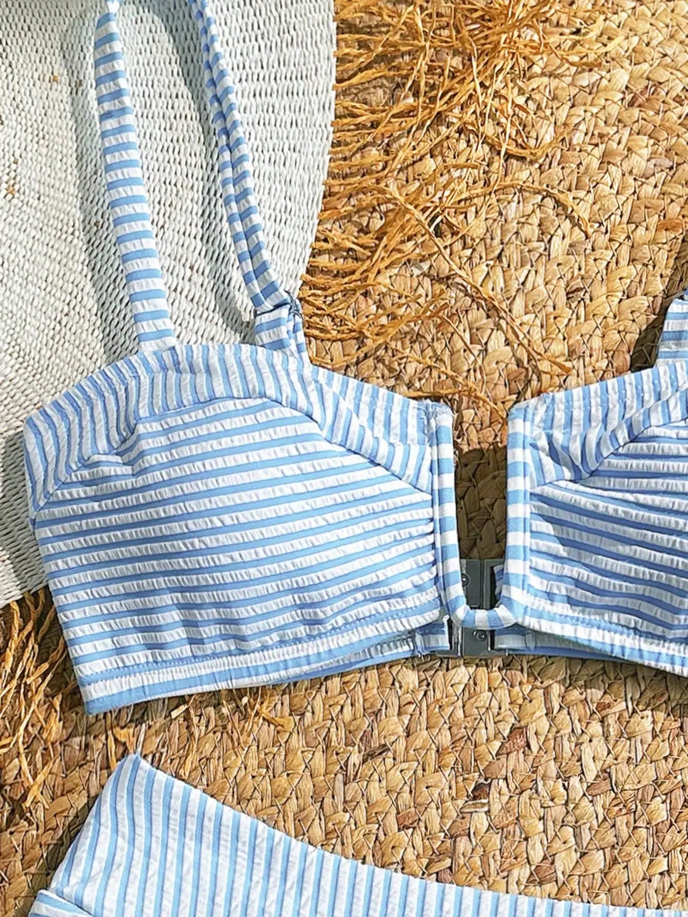 

Синий полосатый комплект бикини с высокой талией для женщин, пляжная одежда для плавания