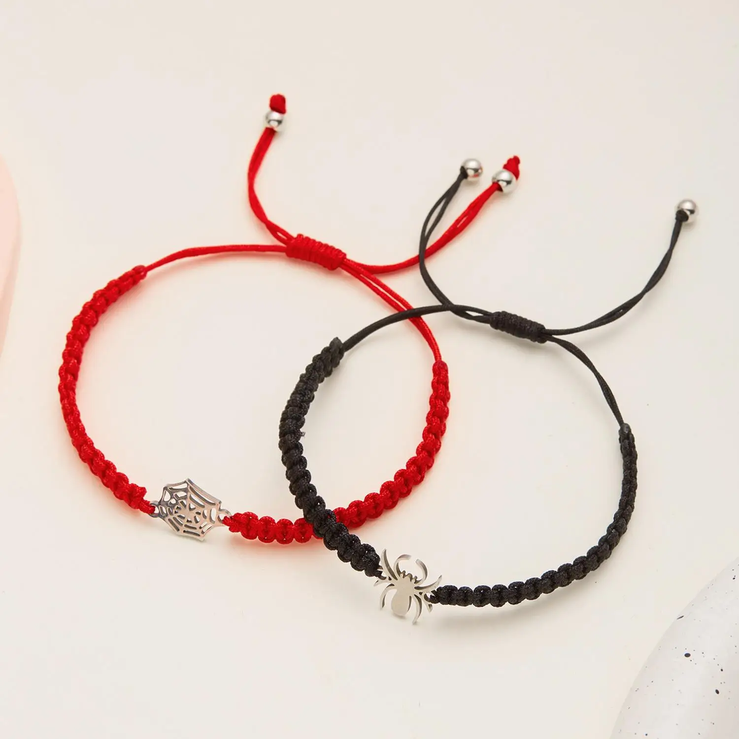 2Pcs/Set Gothic Spider Web Couple Bracelet For Women Men Fashion Handmade Woven Rope Charm Bracelet Halloween Friendship Jewelry