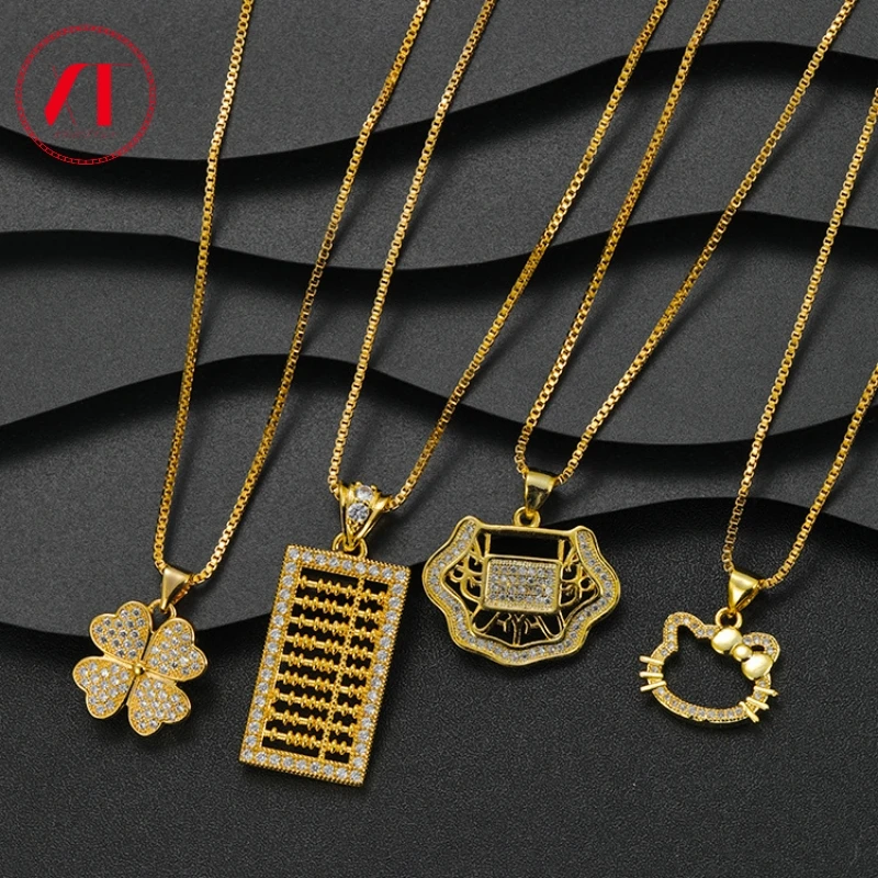 Retro Safety Lock Necklace Micro-encrusted Diamond Blessings Pendant Chain For Women Christmas Jewelry Gift