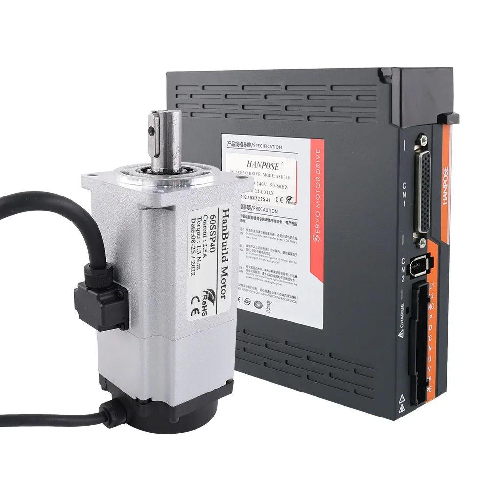 

HanBuild 60SSP40 servo motor drive + brake kit 1.27N.m 2.5A 3000rpm ASD400 220V CNC milling machine 400w servo motor and drives