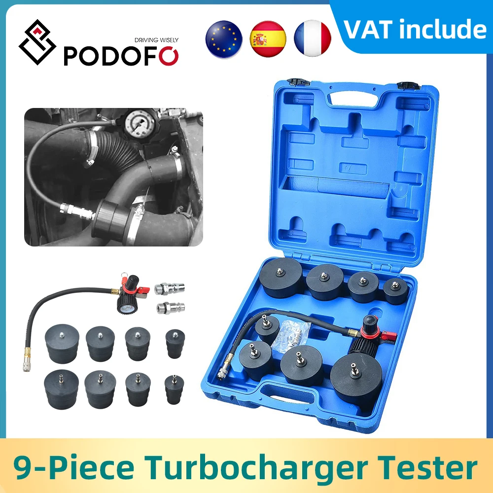 Podofo 9 Piece Turbo System Leakage Tester Tool Set Turbocharger Turbo Boost Leak Tester 1-3/8" -