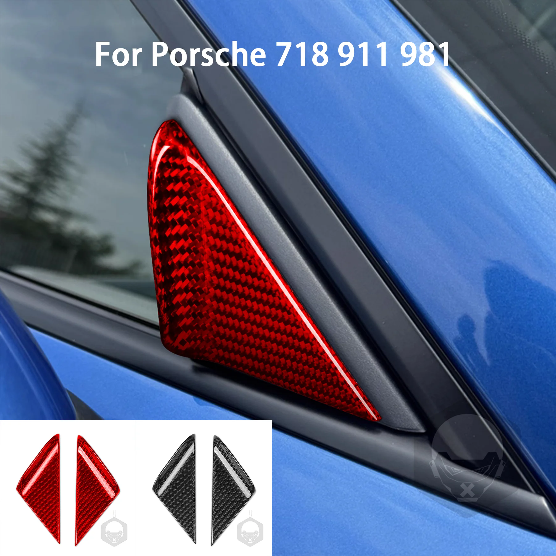 For Porsche 718 911 981 2012-2019 Real Carbon Fiber Car Front A Pillar Triangle Window Louver Side Shades Cover Trim Sticker view 2