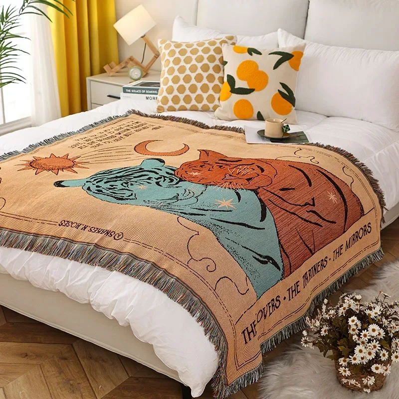 

Outdoor Camping Blanket Illustration Casual Throw Blanket Decorative Bedside Blanket American Retro Sofa Throw Blanket