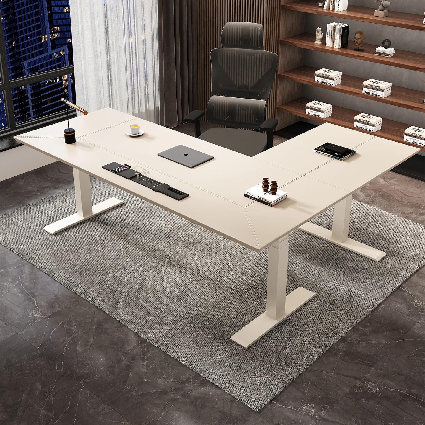 Mesa de elevação elétrica de canto mesa de computador mesa em forma de L doméstica