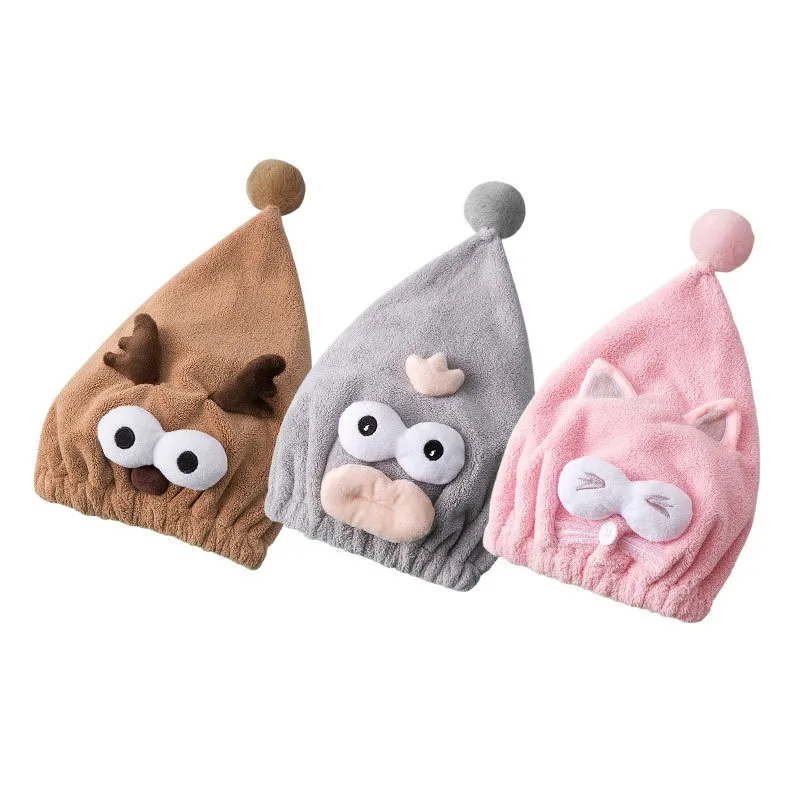 หนา Super Absorbent ผ้าเช็ดตัวแห้งเร็วสําหรับผู้หญิงน่ารักผ้าฝ้ายการ์ตูนห่อผม Turban ผ้าเช็ดตัวนุ่มฝาครอบ