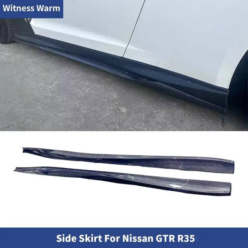 For Nissan R35 GTR Carbon Fiber Side Skirt GT-R  Side Bumper Lip Splitters Apron Body Kit 2017