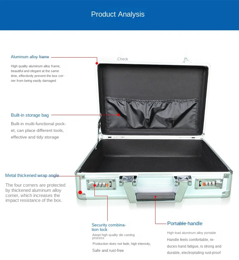 Portable Aluminum Alloy Combination Lock Safe Box, Mini Money Safe with Document Storage and Data Sorting secret box