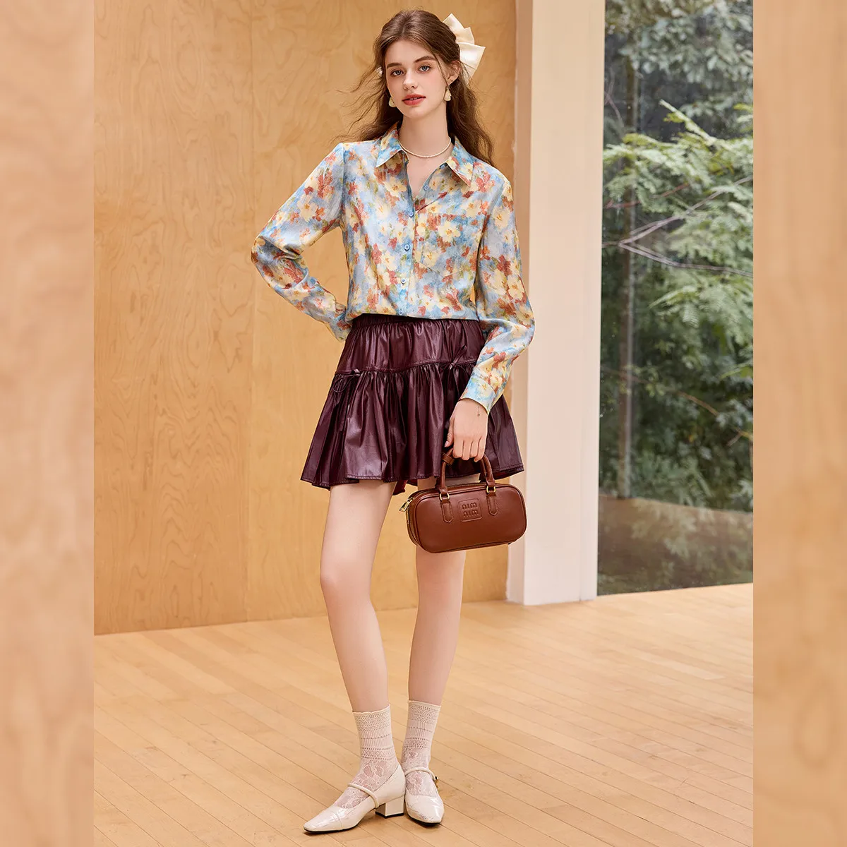 LOUIS YAO Retro Printed Pattern Long-Sleeve Shirt Blouses 2025 Autumn Loose-Fit Collared Women's Shirt Versatile Women Top