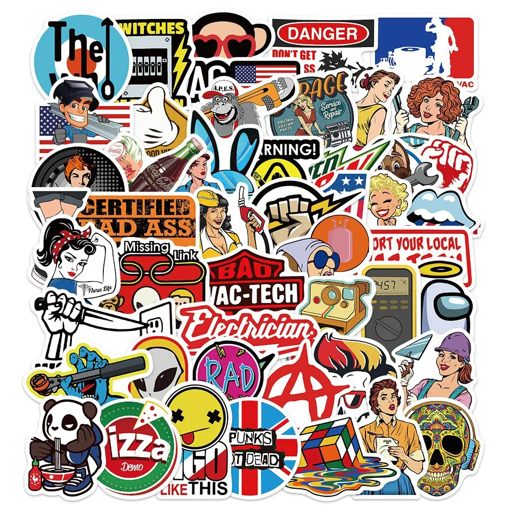 50Pcs Fashion Cool Brand Logo Stickers Aesthetic Motorcycle Phone Car Laptop Skateboard Sticker Decal Classic Kids Toys