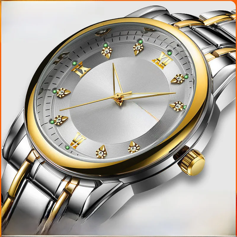 السلع الأصلية السويسرية التلقائية غير الميكانيكية ساعة ساعة رجالية مقاوم للماء العصرية تقويم مزدوج الماس جزءا لا يتجزأ من موضة لومينو