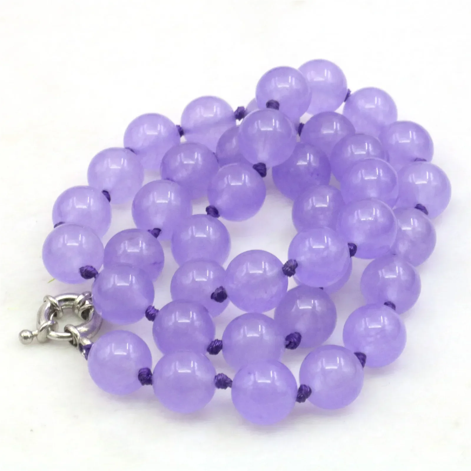 

10mm Round Violet Jades Chalcedony Necklace Crystal Natural Stone Women Hand Made Neckwear DIY Fashion Jewelry Making Design