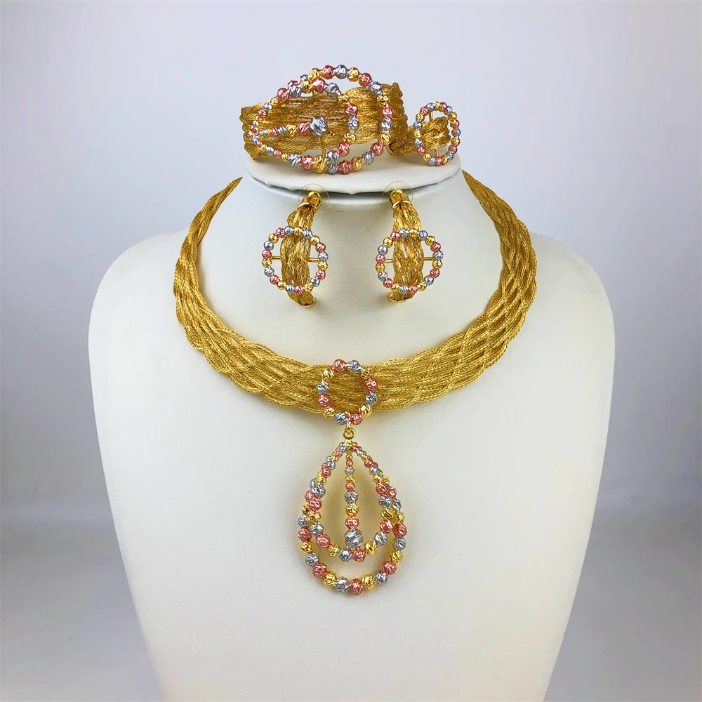 

Богемные бусины Дубай 18 К позолоченный комплект ювелирных изделий женское ожерелье серьги-капли браслет кольцо африканские свадебные подарки для свадебной вечеринки