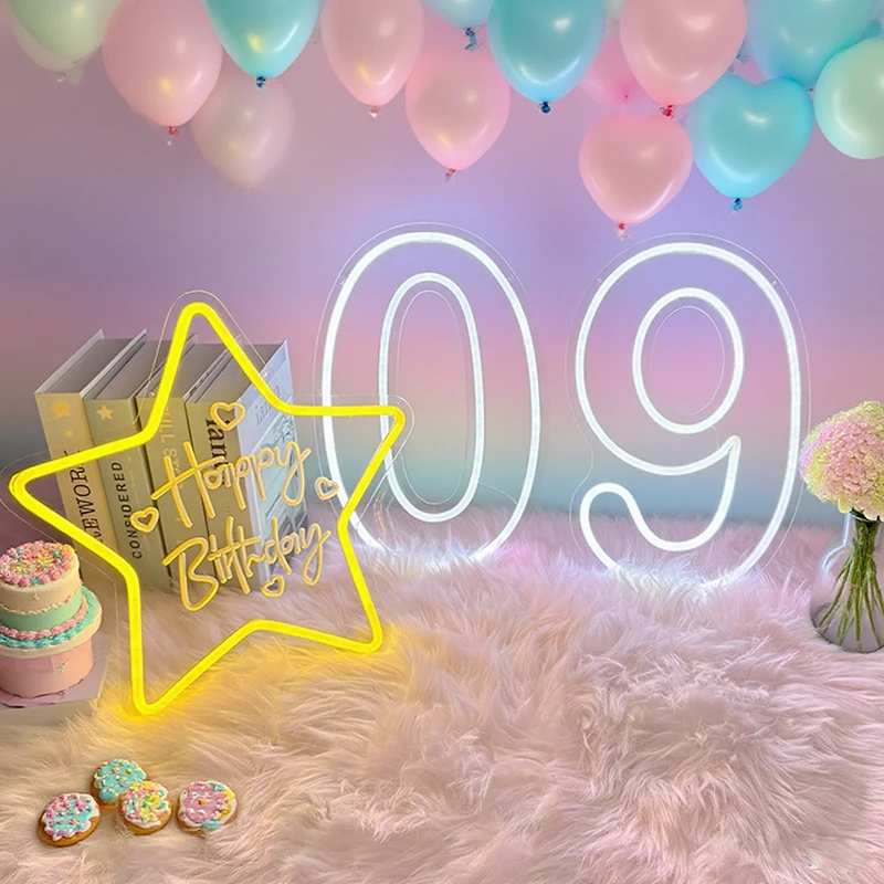 

Светодиодный знак с номером, неоновый логотип с днем рождения, дня рождения, персонализированный реквизит для свадьбы, юбилея, сцены, неоновый световой знак, светодиодные буквы
