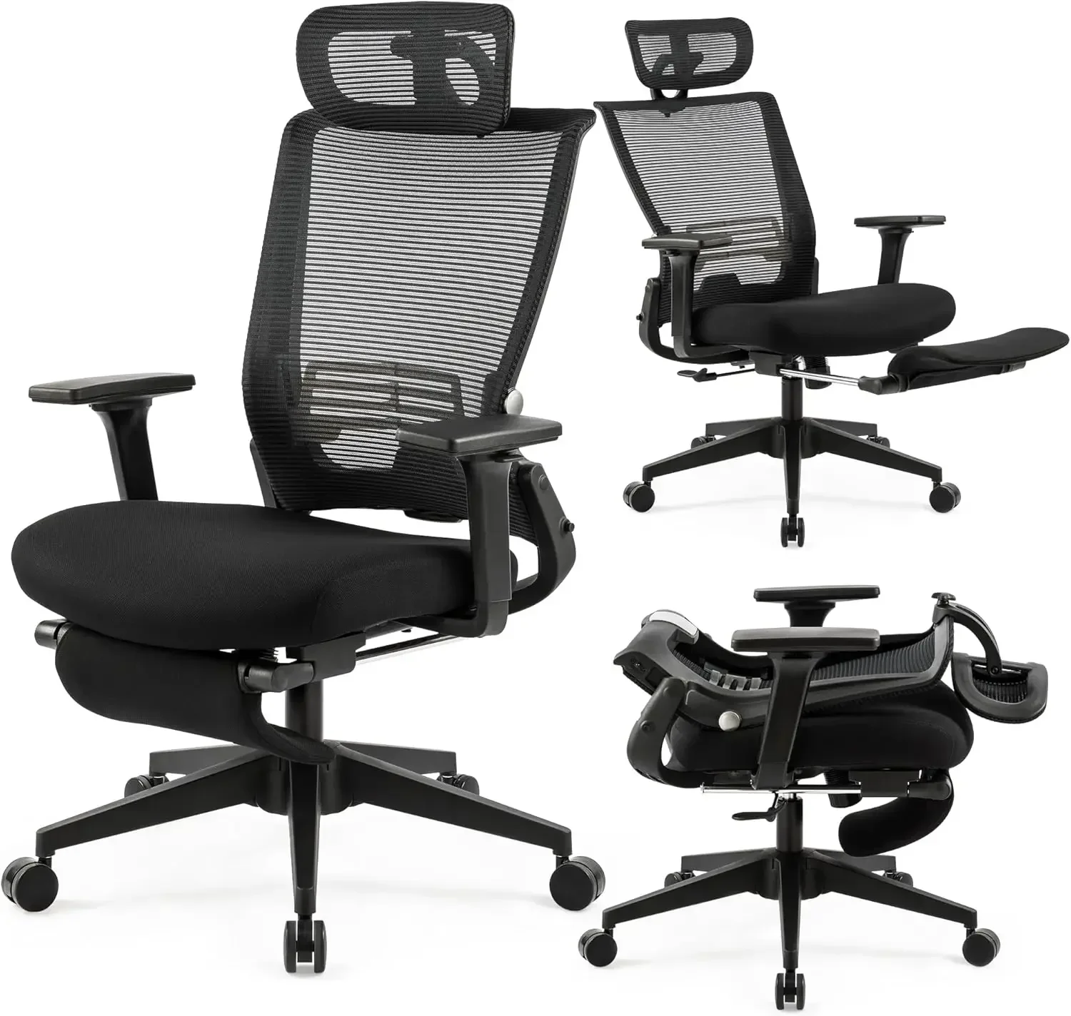 [¡Alta calidad, oferta caliente! ]Silla de oficina plegable con reposapiés, silla de oficina ergonómica con soporte lumbar ajustable, reposacabezas,
