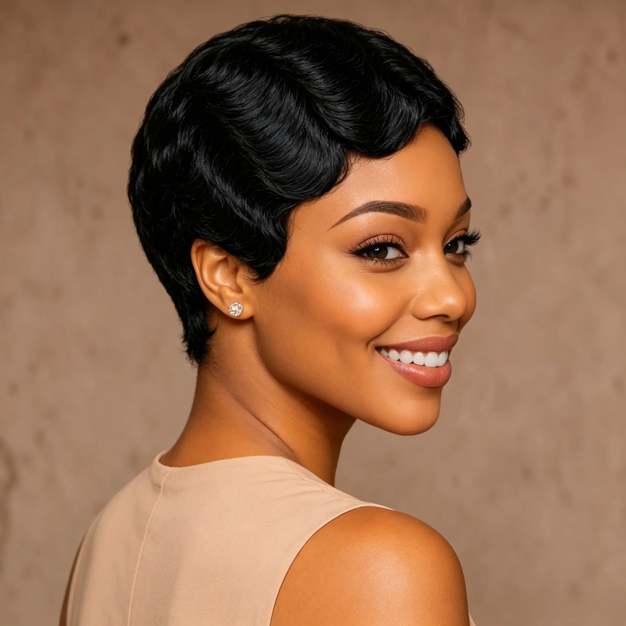 Short Finger Wave Pixie Wig Human Hair Black Vintage Finger Wigs Machine Made Wigs For Black Women Natural Looking Daily Wea