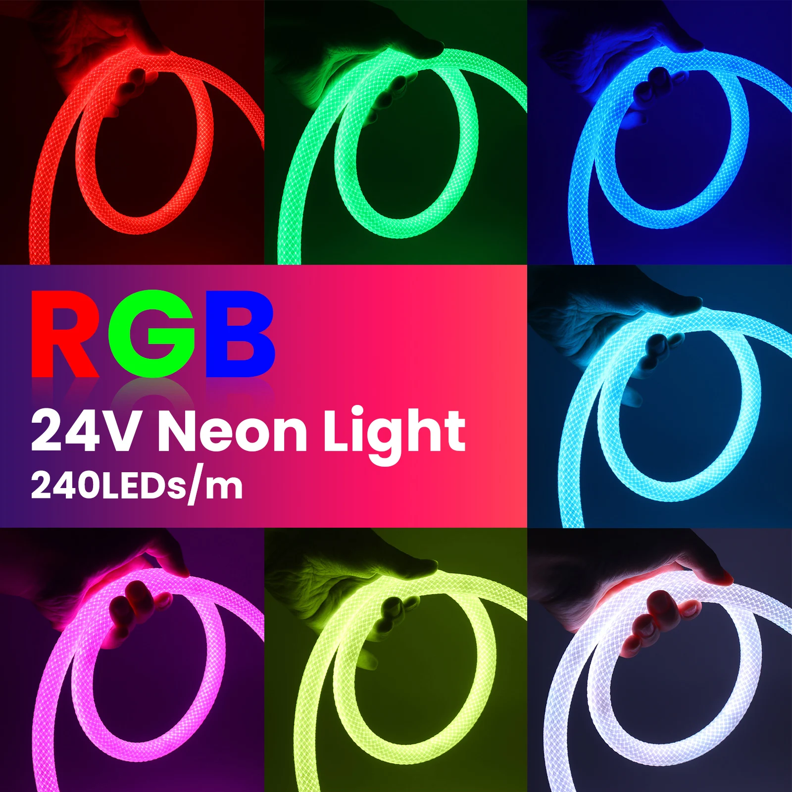 

360 ° Круглая сетчатая неоновая светодиодная лента 24 В 3535SMD RGB неоновый свет 240 светодиодов/м 16 мм гибкая лента веревочная лампа для домашнего декора