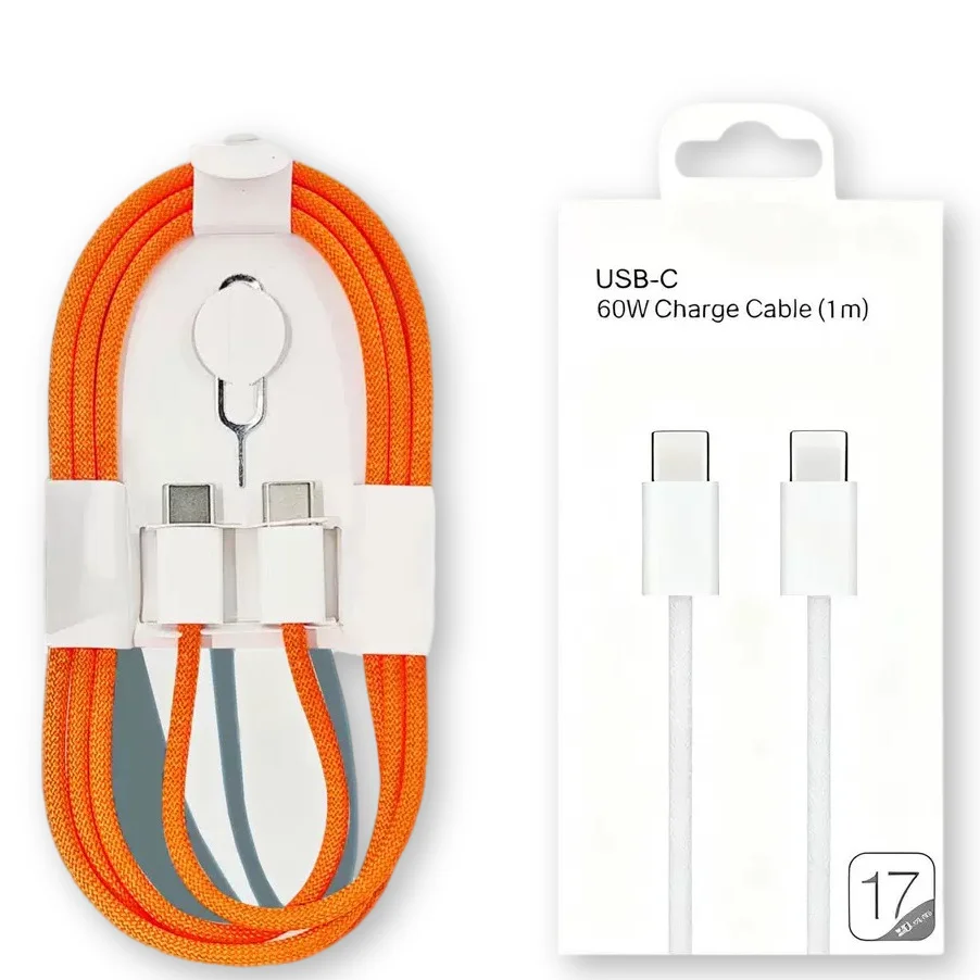 PD 60W USB-C to USB-C Fast Charging Cable For iPhone 17 Pro Max Air 16 15 Pro Max 16 15 Plus Braided Type-C Cable 1m With Box