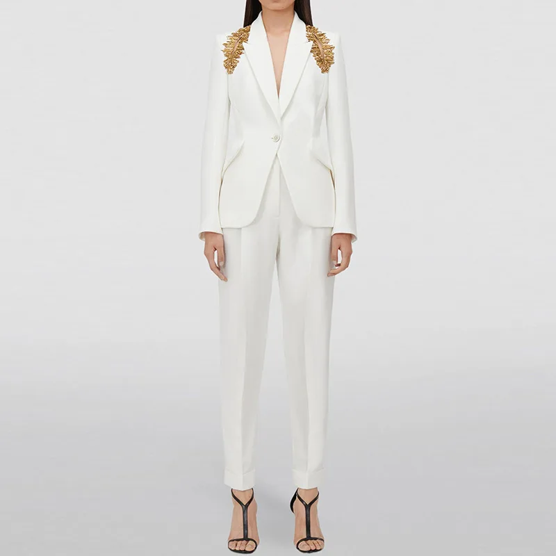 

High End Heavy Industry Nail Bead One Button Casual Suit Jacket Pants Set 2025 New Women Pants Slim Fit Two-Piece Set