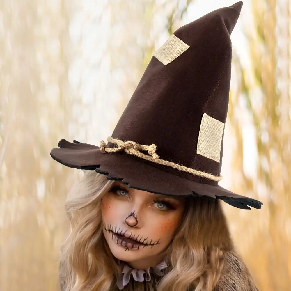 

Creative Purple Mesh Veil Wizard Cap Pendant Flower Halloween Witch Hats Oxford Decoration Scarecrow Patch Witch Hat Children