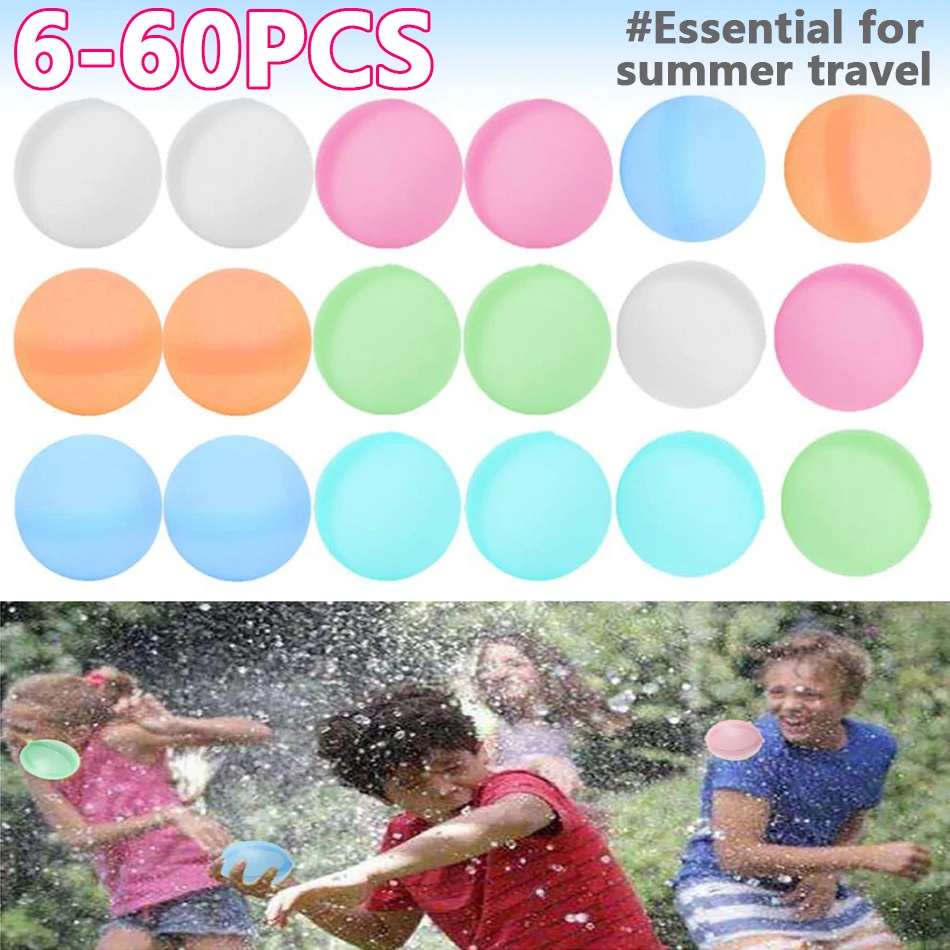 6-60PCS Reusable Water Balloons Toys Quick Fill Sealing Water Bomb for Summer Games Adults Outdoor Activities Toy Gifts