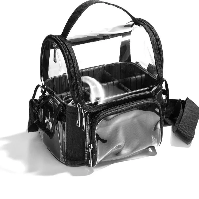 Black Clear PVC Multi Pockets Tote Bag Stadium Approved Transparent Crossbody Makeup Bags Women Portable Travel Skincare Handbag