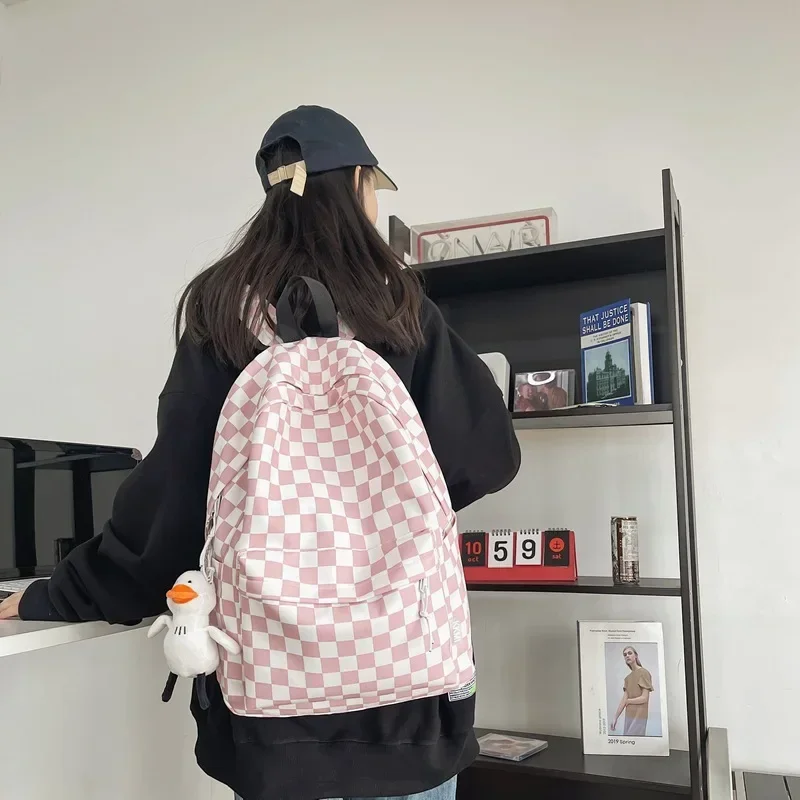 Effen Kleur Schooltas Rugzak Jongens Meisjes Junior Middelbare Scholieren Plaid Student Schooltas Nieuwe Japanse Rugzak