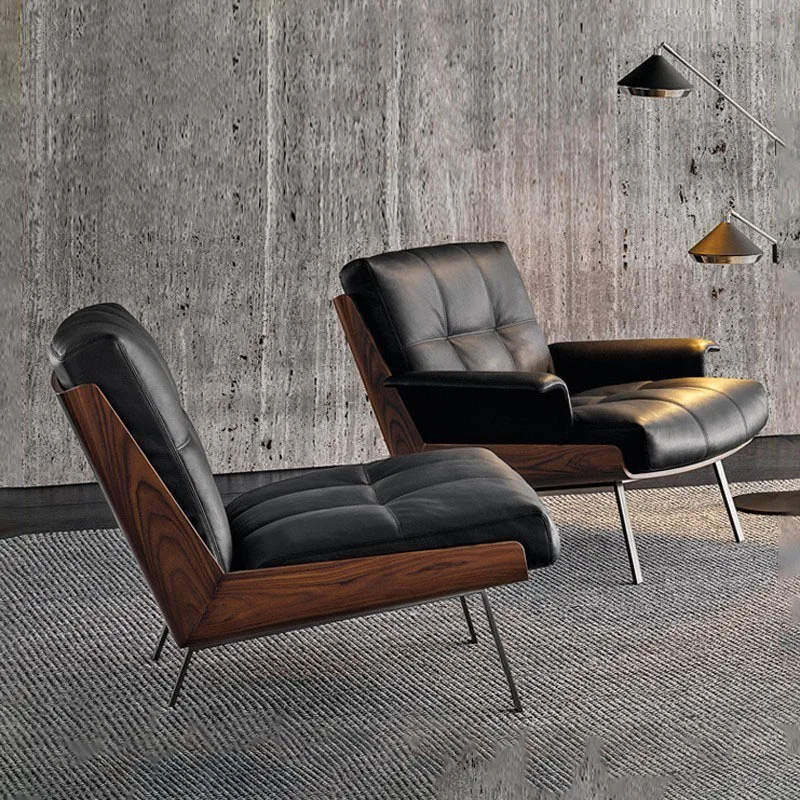 

Italian minimalist solid wood leisure chair, single chair designer living room office chair