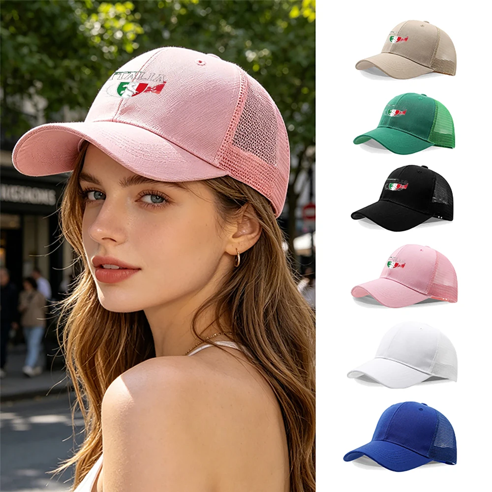 Cappello da baseball da donna Italia, traspirante in rete, con bandiera ricamata, stile trucker, vintage lavato, visiera curva, regolabile con chiusura snapback, per tutte le stagioni, versatile, per vacanze al mare, sport estivi, uso quotidiano casual, in morbido cotone, idea regalo