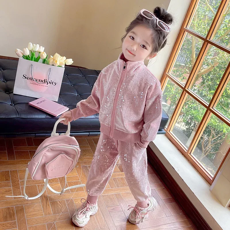 

Girls' fashion sequin set 2024 autumn new Korean two-piece set of foreign casual children's wear trend 90-140cm