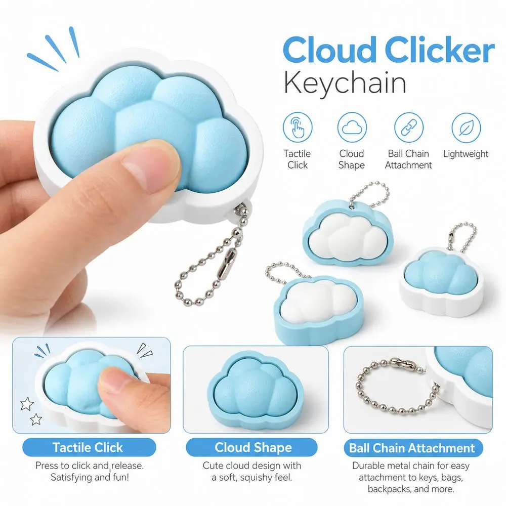 3D Printed Cloud Clicker Keychain Lightweight Portable Key Accessory Dual Color Bouncy Design Stress Reliever Stress Relief