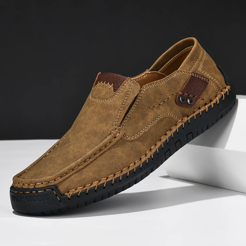 Handmade Leather Men Shoes Casual Comfortable Slip On Loafers Men Spring Outdoor Flats Moccasins Walking Shoes Fall Dropshipping image 6