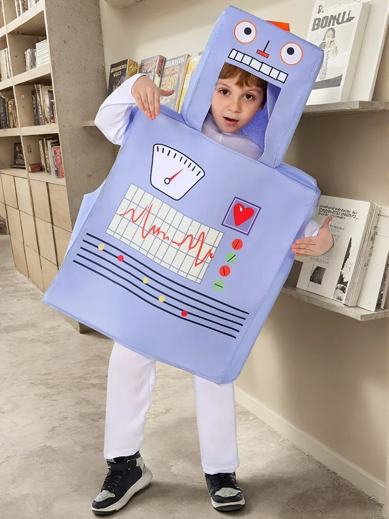 

2026 Enfant Halloween Science And Technology Space Role Playing Jumpsuit Science Robot Costume School Children's Performance Set