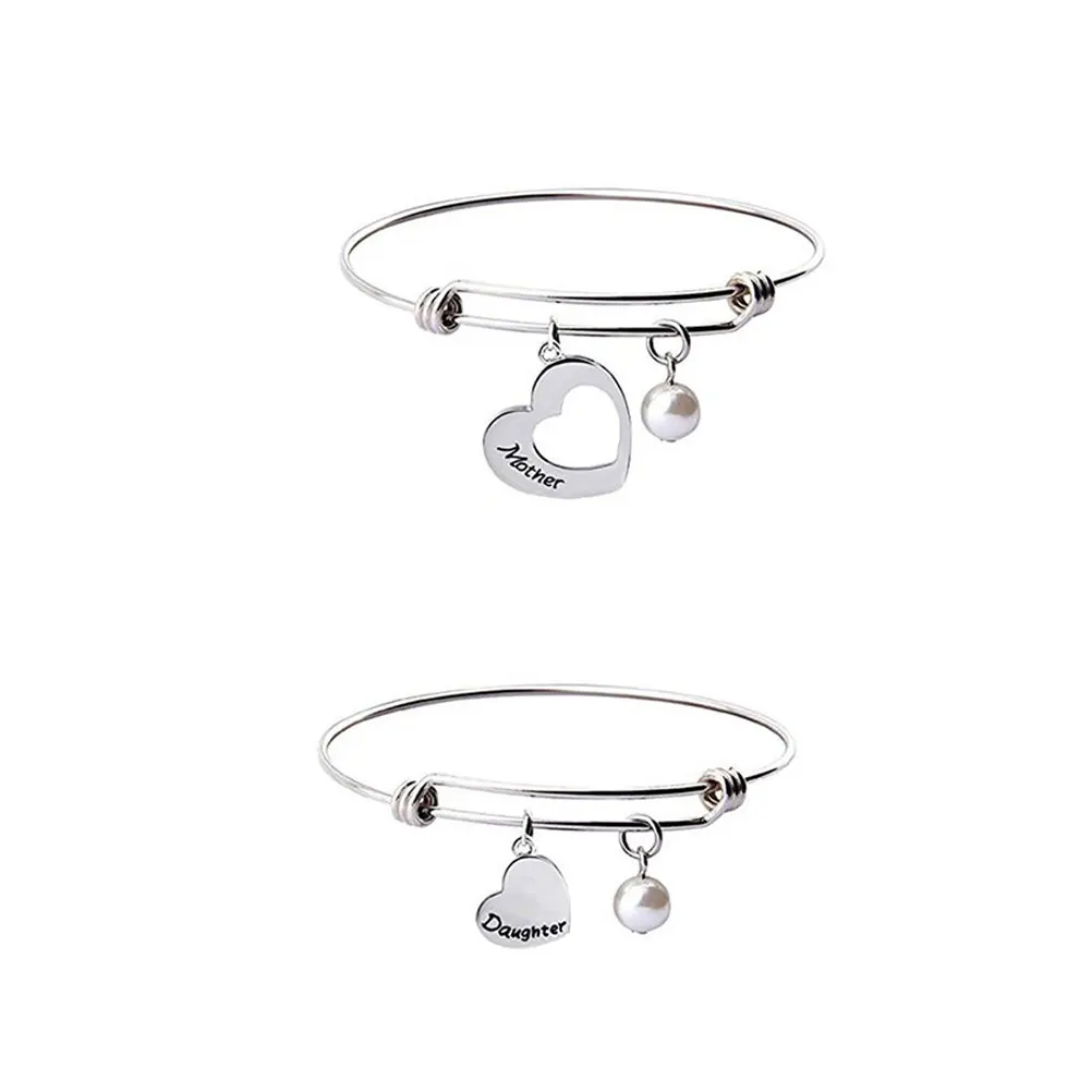 

2 PCS Lettering Bracelet Stainless Steel Bangle Adjustable European and American Gift