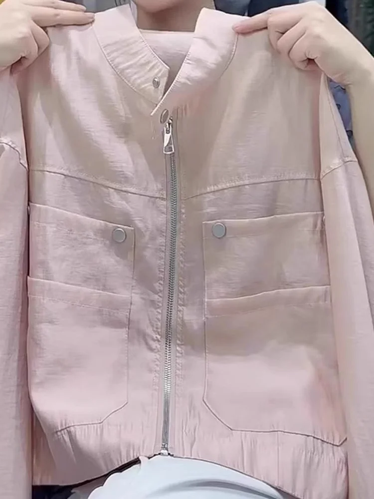 

Новая летняя женская солнцезащитная куртка Ele: повседневная, простая, розовая, с длинными рукавами, универсальная, премиум-класса