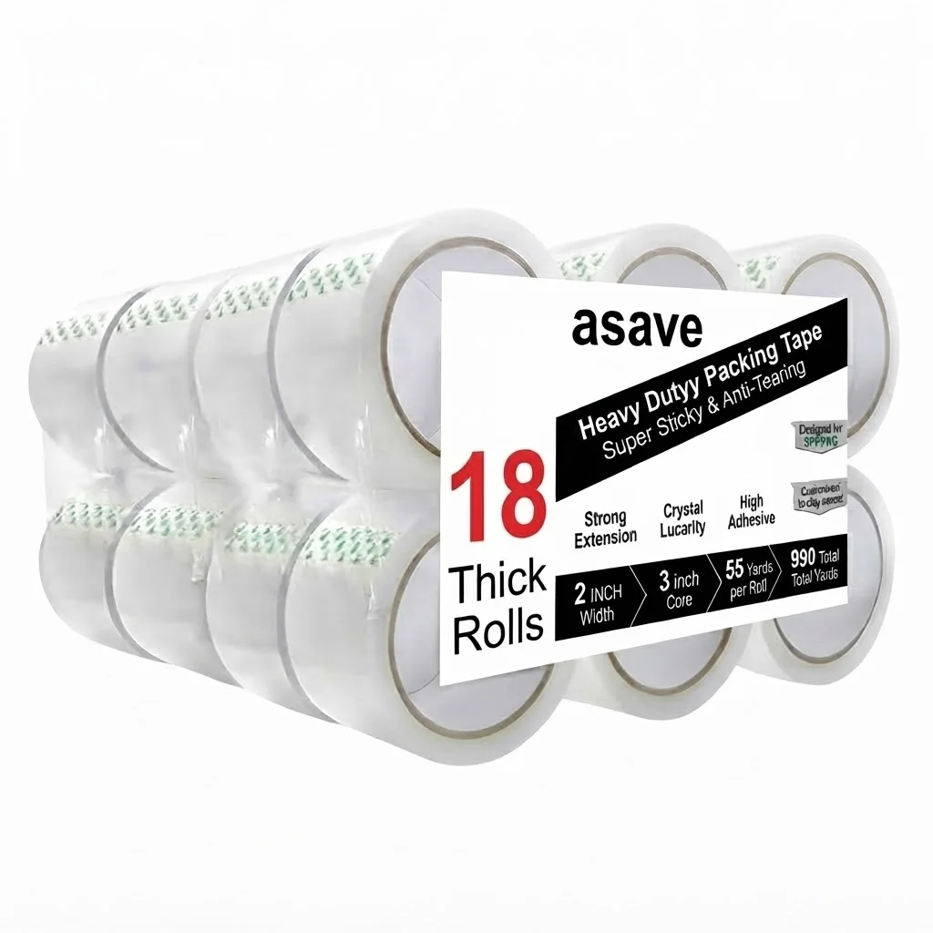 18 Rolls 55 Yards Long 4.5cm Wide Clear Packing Tape Durable Transparent Adhesive for Parcel Mailing