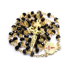 Santiago Shell Cross Rosary Necklace Religious Jewelry Black Crystal Beads With Cup