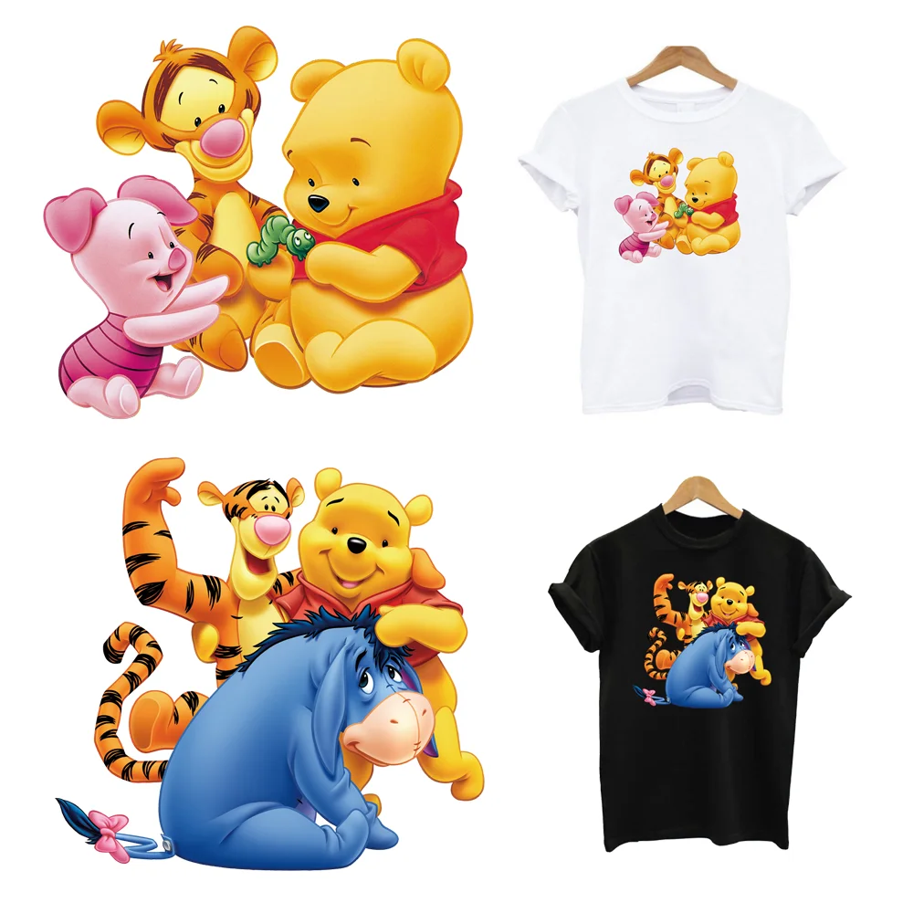 2Pcs/Lot Pooh Bear Cute Disney Iron On Fusible Patches Thermal Transfer Stickers Ironing Applications For Children's Clothing