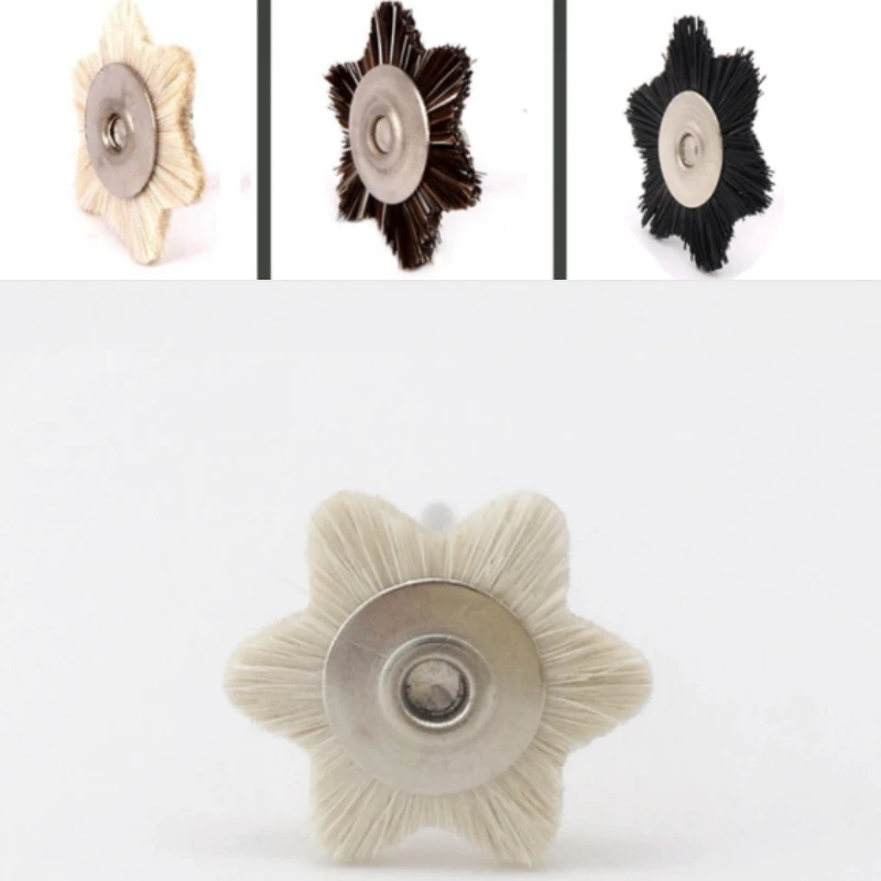 10Pcs Dental Polishing Brush Goat Hair Prophy Brush Wheel 2.35mm HP Shank Grinding Brushes Rotating Tool