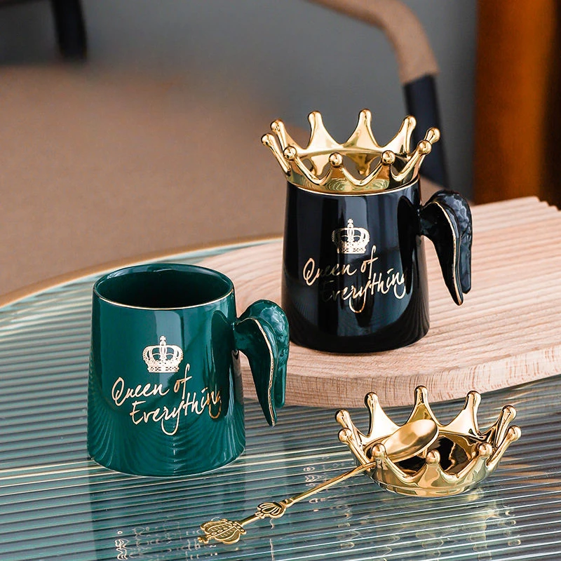 Creative Luxury Nordic Crown Mug Personalized Trendy Cap with Spoon Coffee Cup Home Office Student Ceramic Cups